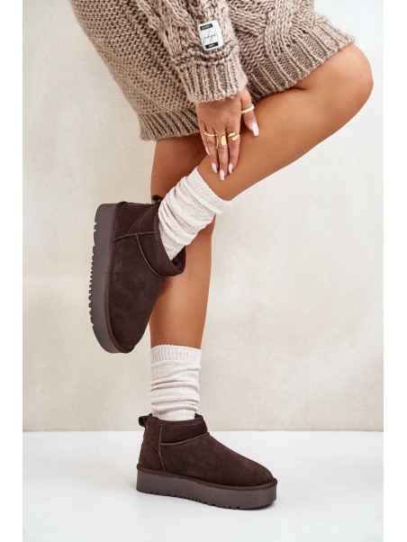 Women's Suede Snow Boots On Platform Brown Nereviana