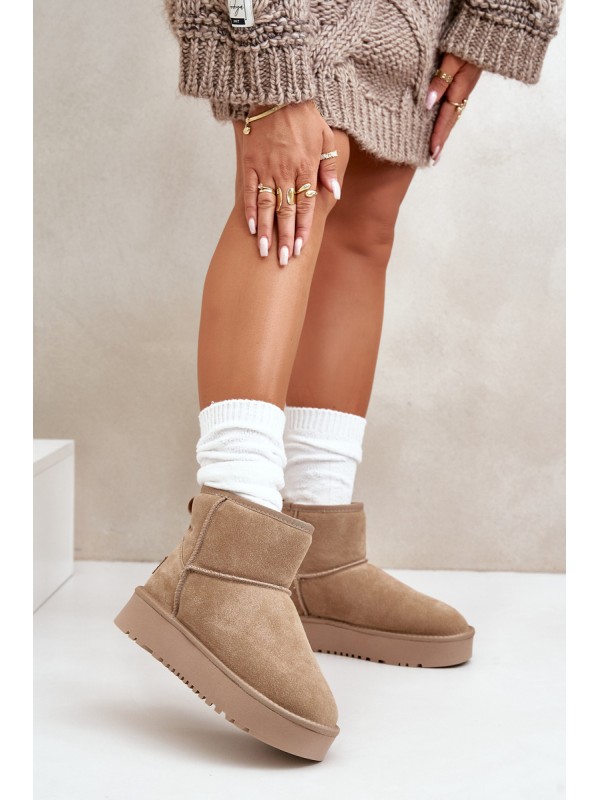 Women's Suede Snow Boots on Platform Above Ankle Beige Rianaella 2