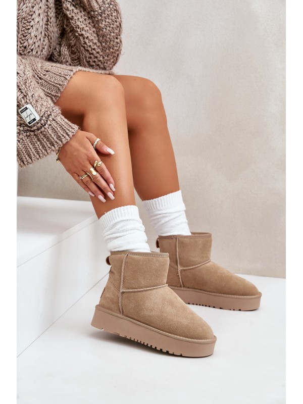 Women's Suede Snow Boots on Platform Above Ankle Beige Rianaella