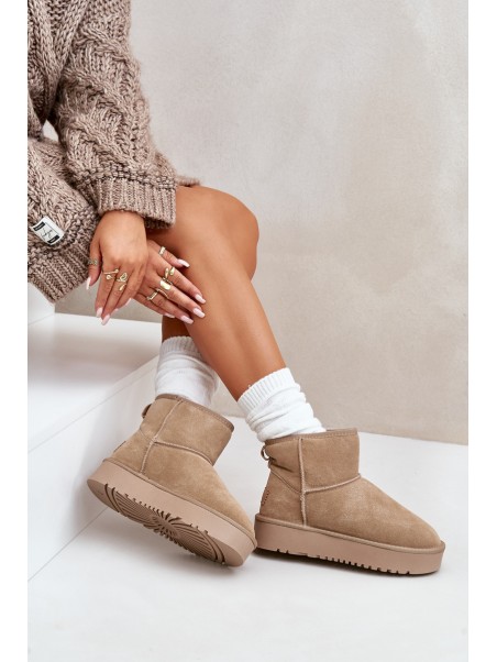 Women's Suede Snow Boots on Platform Above Ankle Beige Rianaella