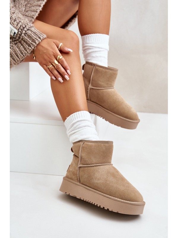Women's Suede Snow Boots on Platform Above Ankle Beige Rianaella