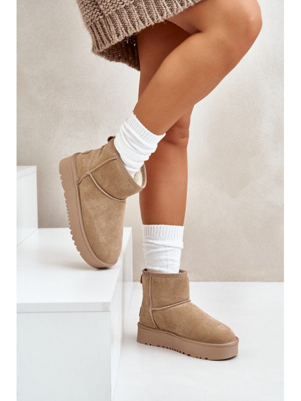 Women's Suede Snow Boots on Platform Above Ankle Beige Rianaella
