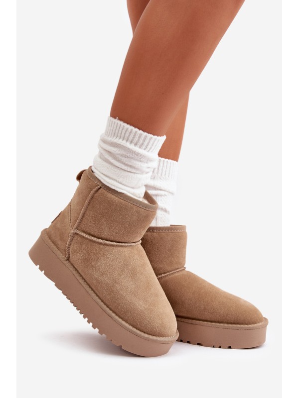 Women's Suede Snow Boots on Platform Above Ankle Beige Rianaella