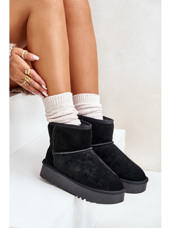 Women's Suede Snow Boots On Platform Above Ankle Black Rianaella