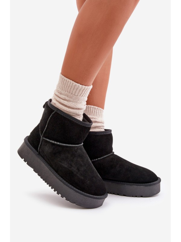 Women's Suede Snow Boots On Platform Above Ankle Black Rianaella