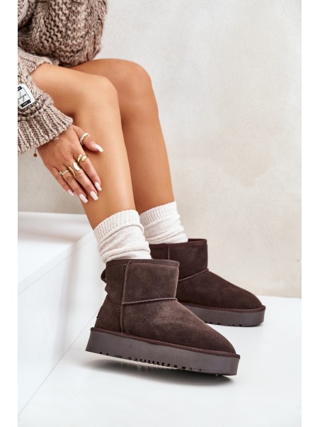Women's Suede Snow Boots on Platform Above Ankle Brown Rianaella