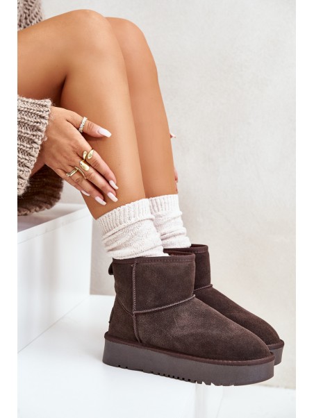 Women's Suede Snow Boots on Platform Above Ankle Brown Rianaella