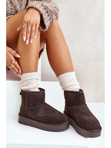 Women's Suede Snow Boots on Platform Above Ankle Brown Rianaella