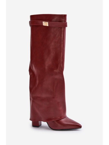 Women's Eco Leather Boots With Turned Shaft On Heel Burgundy Avamora