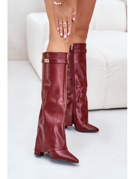 Women's Eco Leather Boots With Turned Shaft On Heel Burgundy Avamora