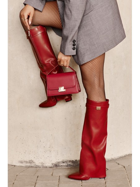 Women's Eco Leather Boots With Turned Shaft On Heel Burgundy Avamora