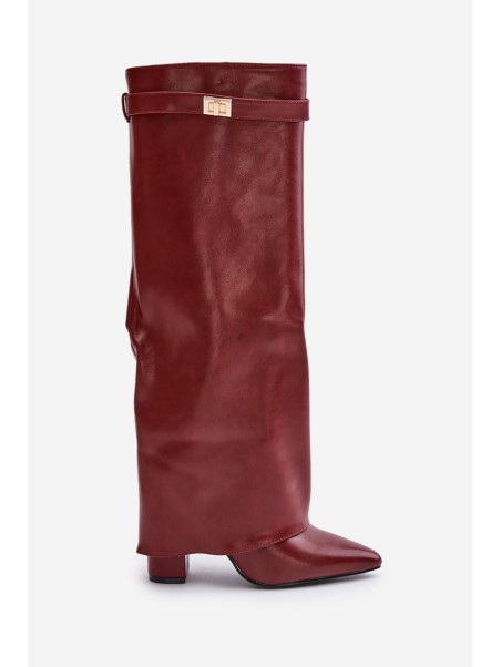 Women's Eco Leather Boots With Turned Shaft On Heel Burgundy Avamora