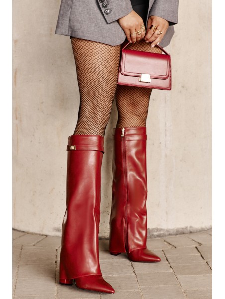 Women's Eco Leather Boots With Turned Shaft On Heel Burgundy Avamora