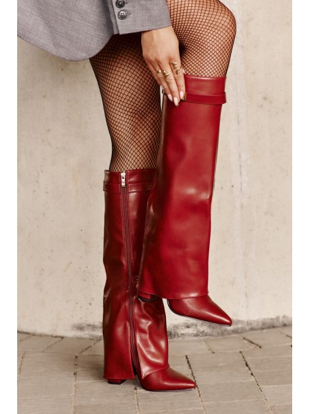 Women's Eco Leather Boots With Turned Shaft On Heel Burgundy Avamora