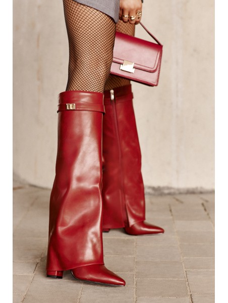 Women's Eco Leather Boots With Turned Shaft On Heel Burgundy Avamora