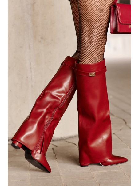 Women's Eco Leather Boots With Turned Shaft On Heel Burgundy Avamora