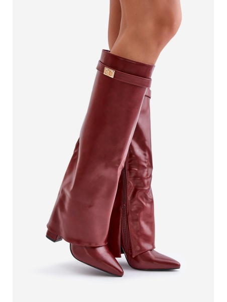 Women's Eco Leather Boots With Turned Shaft On Heel Burgundy Avamora