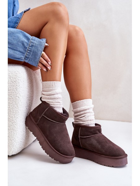 Fashionable Suede Low Snow Boots Brown Nucca