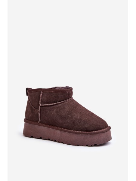 Fashionable Suede Low Snow Boots Brown Nucca
