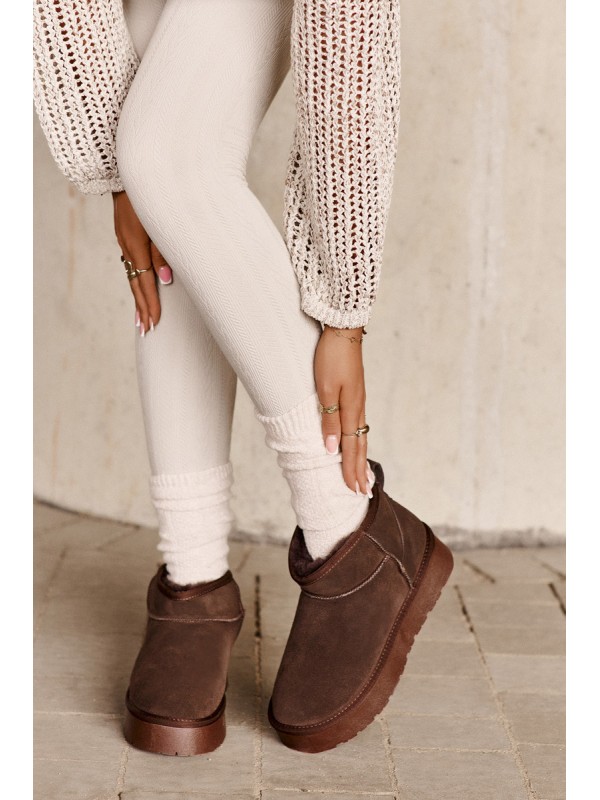 Fashionable Suede Low Snow Boots Brown Nucca