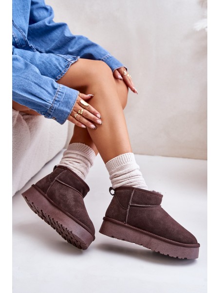 Fashionable Suede Low Snow Boots Brown Nucca