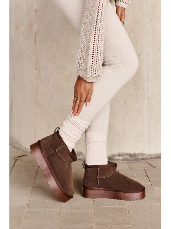 Fashionable Suede Low Snow Boots Brown Nucca