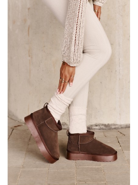 Fashionable Suede Low Snow Boots Brown Nucca