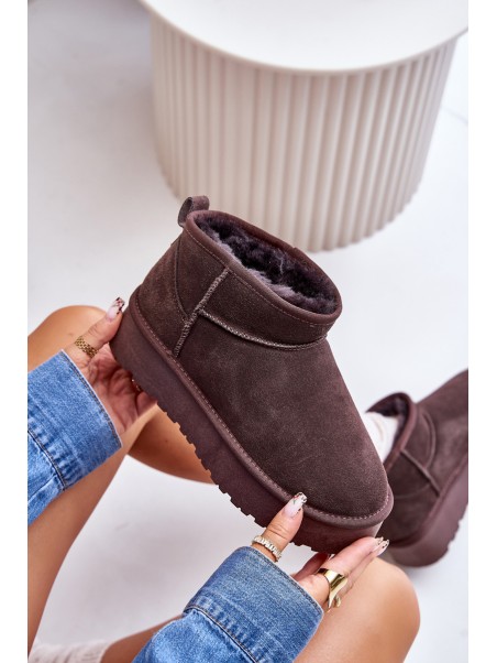 Fashionable Suede Low Snow Boots Brown Nucca
