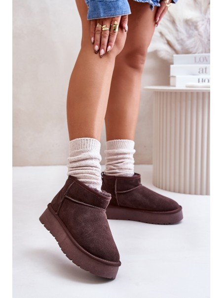 Fashionable Suede Low Snow Boots Brown Nucca