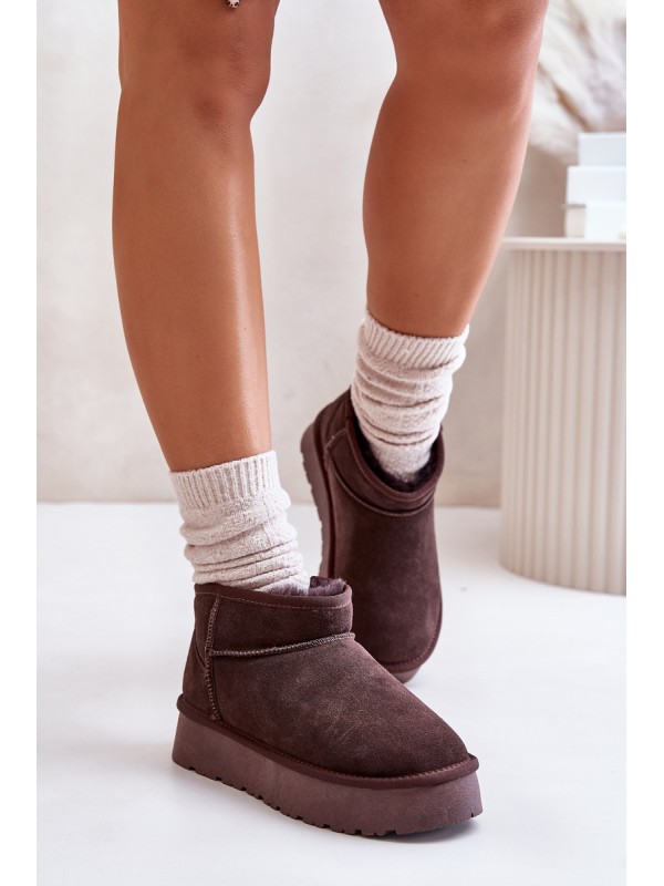 Fashionable Suede Low Snow Boots Brown Nucca