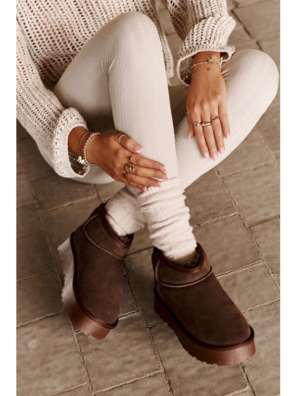 Fashionable Suede Low Snow Boots Brown Nucca