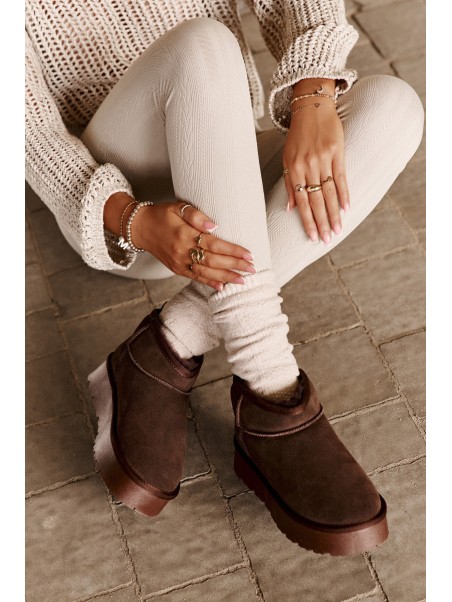 Fashionable Suede Low Snow Boots Brown Nucca