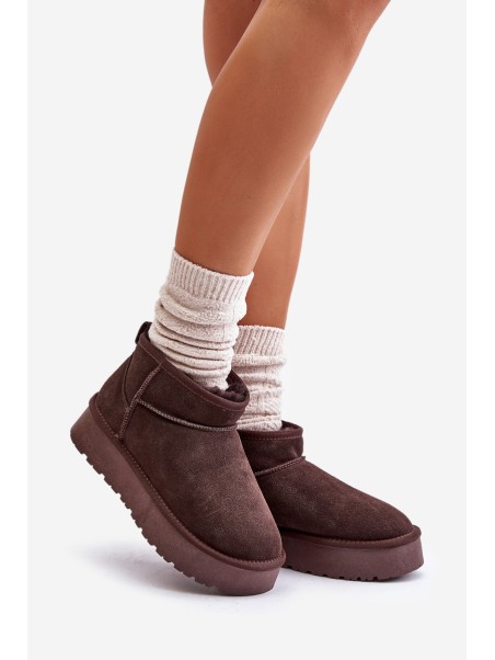 Fashionable Suede Low Snow Boots Brown Nucca