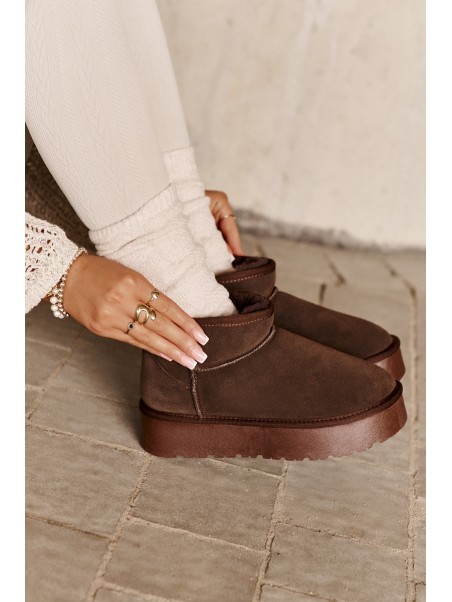 Fashionable Suede Low Snow Boots Brown Nucca