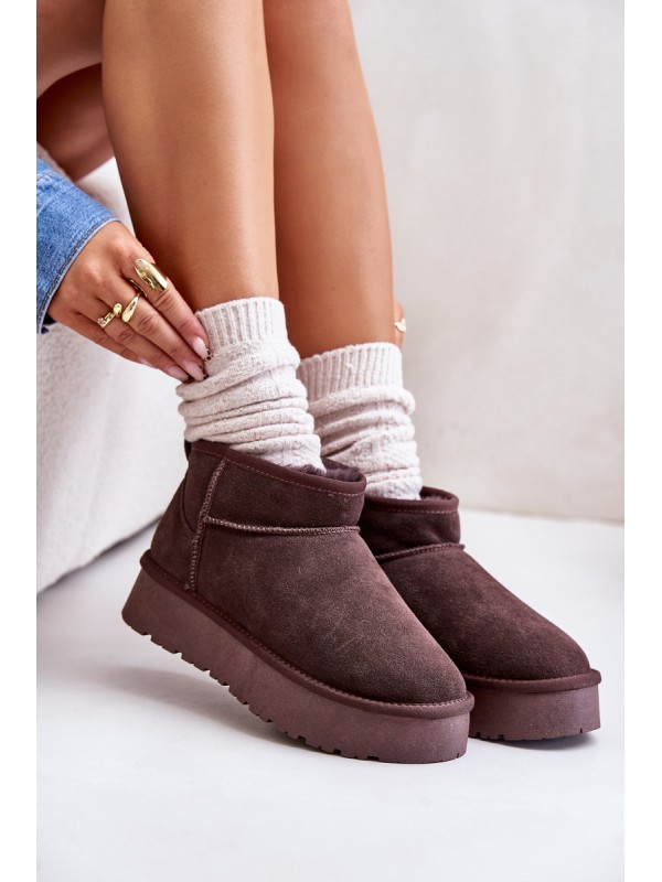 Fashionable Suede Low Snow Boots Brown Nucca