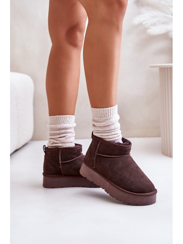Fashionable Suede Low Snow Boots Brown Nucca
