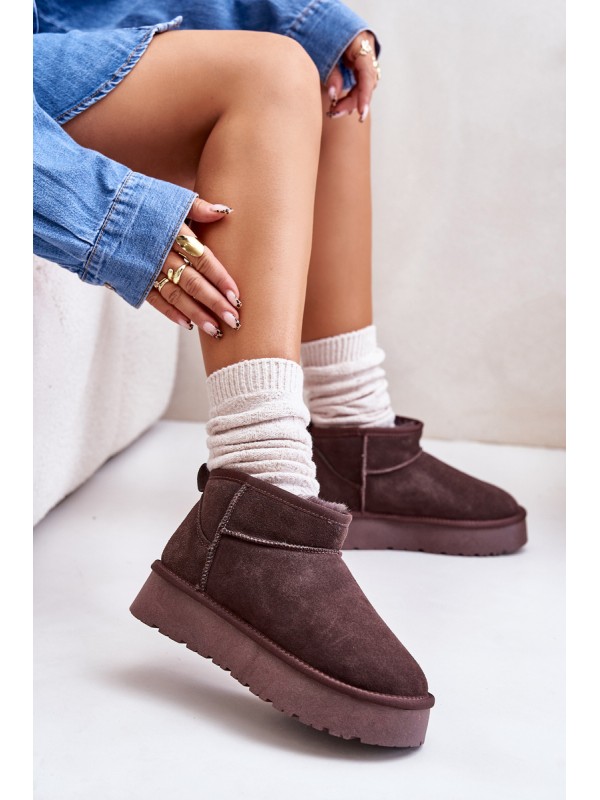 Fashionable Suede Low Snow Boots Brown Nucca
