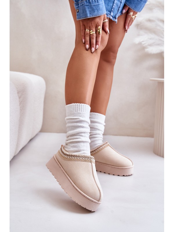 Women's Snow Boots On Platform Insulated With Fur Light Beige Remenia