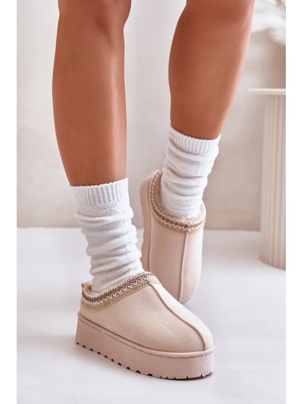 Women's Snow Boots On Platform Insulated With Fur Light Beige Remenia