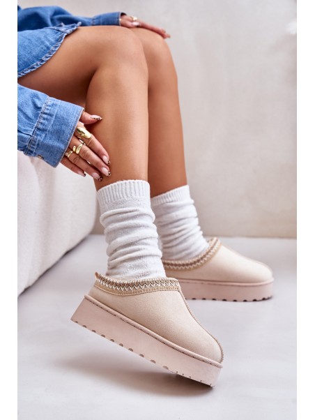 Women's Snow Boots On Platform Insulated With Fur Light Beige Remenia