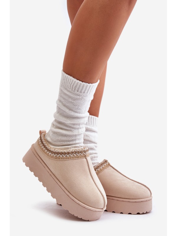 Women's Snow Boots On Platform Insulated With Fur Light Beige Remenia