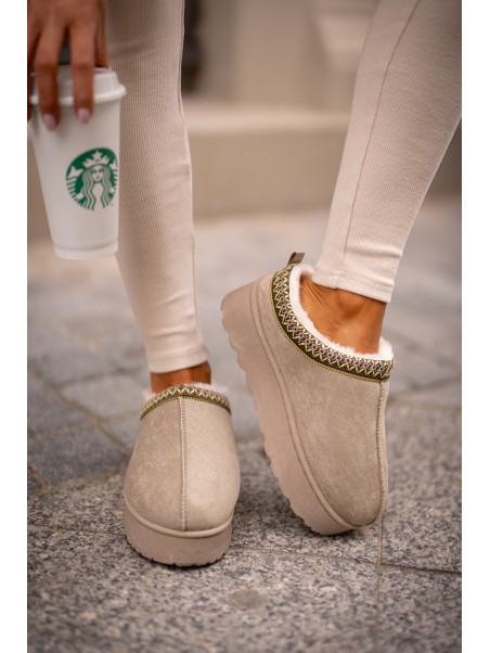 Women's Platform Winter Boots Insulated With Fur Green Straps