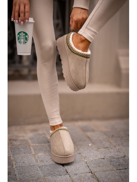 Women's Platform Winter Boots Insulated With Fur Green Straps
