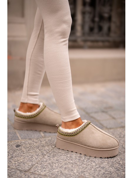 Women's Platform Winter Boots Insulated With Fur Green Straps