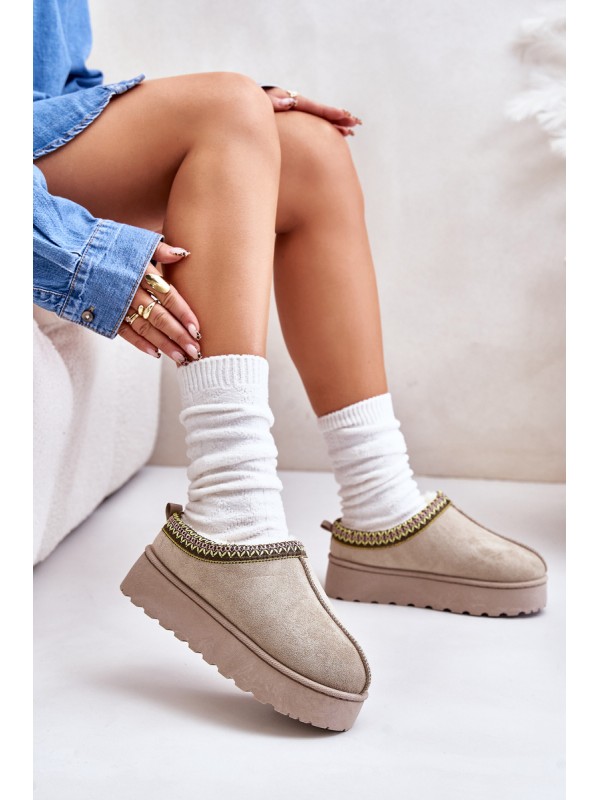 Women's Platform Winter Boots Insulated With Fur Green Straps