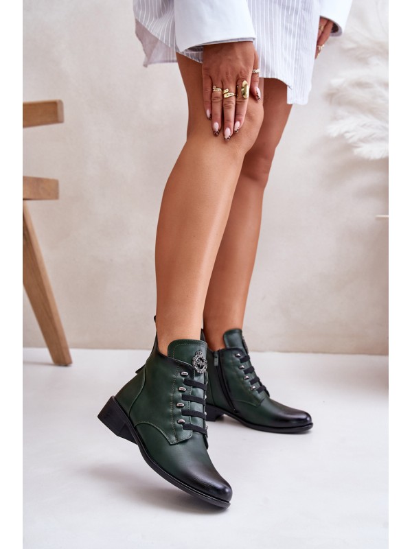 Low Insulated Ankle Boots with Zipper and Decoration Green Nevalia 2