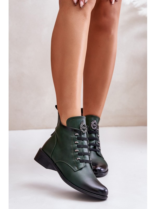 Low Insulated Ankle Boots with Zipper and Decoration Green Nevalia