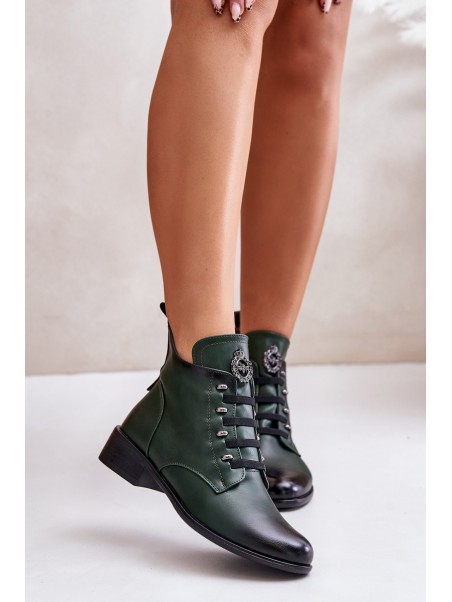 Low Insulated Ankle Boots with Zipper and Decoration Green Nevalia