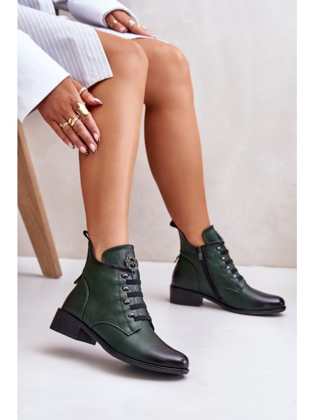 Low Insulated Ankle Boots with Zipper and Decoration Green Nevalia
