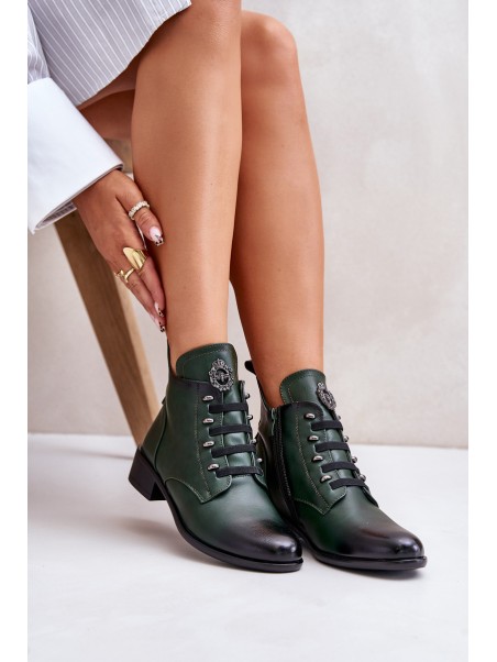 Low Insulated Ankle Boots with Zipper and Decoration Green Nevalia